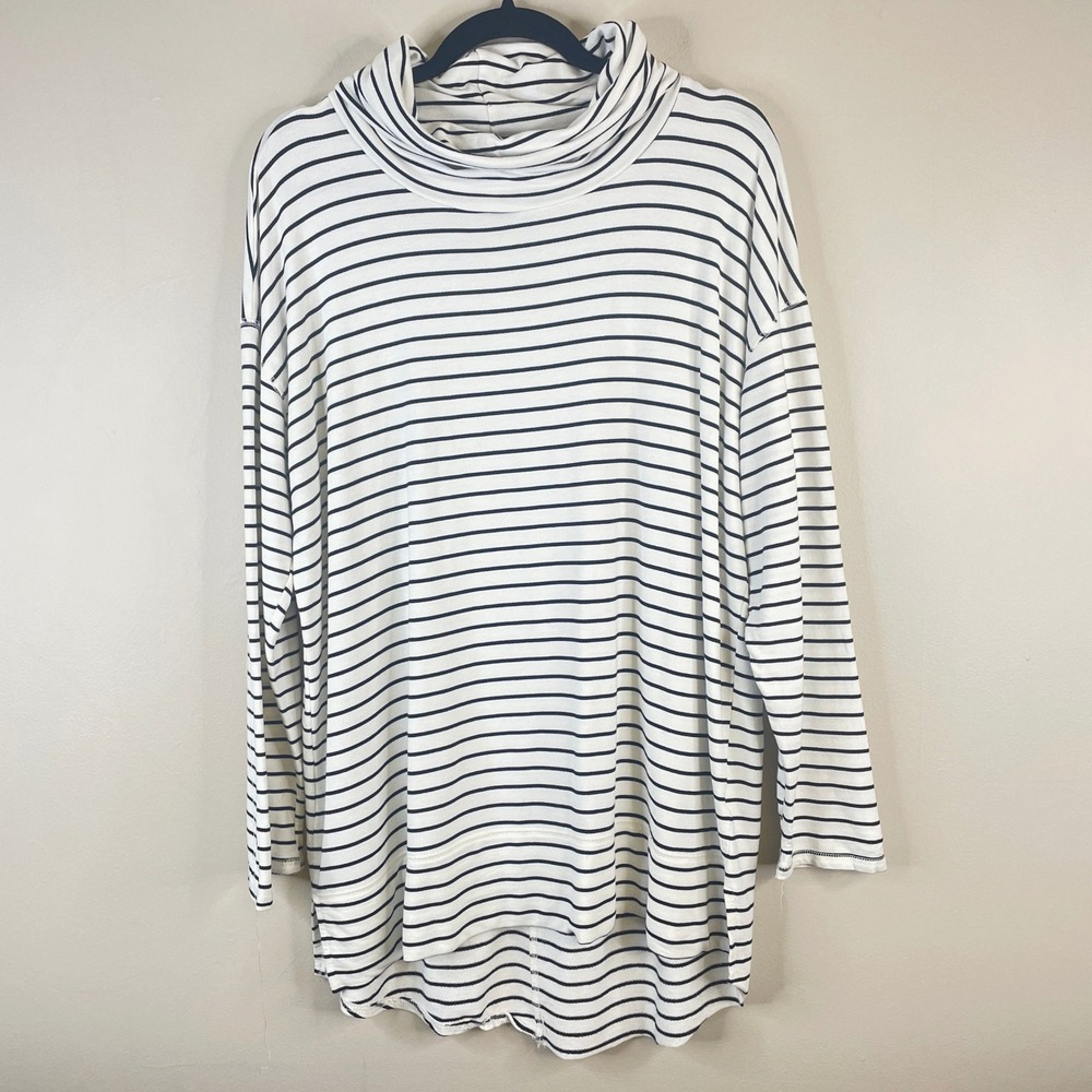 Liz Claiborne Striped Tunic Top Women XLarge Neutral Capsule Comfy Travel Lounge - Picture 1 of 12